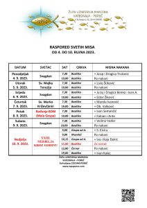 Raspored svetih misa od 4. do 10. rujna 2023.