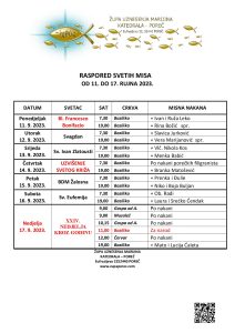 Raspored svetih misa od 11. do 17. rujna 2023.