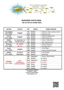 Raspored svetih misa od 18. do 24. rujna 2023.