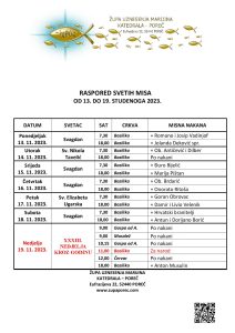 Raspored svetih misa od 13. do 19. studenoga 2023.