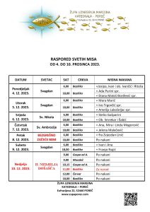 Raspored svetih misa od 4. do 10. prosinca 2023.