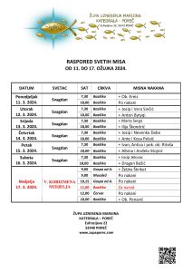 Raspored svetih misa od 11. do 17. ožujka 2024.