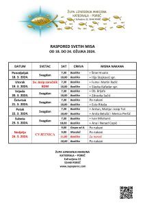Raspored svetih misa od 18. do 24. ožujka 2024.