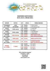 Raspored svetih misa od 25. do 31. ožujka 2024.