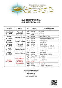 Raspored svetih misa od 1. do 7. travnja 2024.