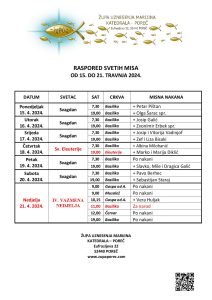 Raspored svetih misa od 15. do 21. travnja 2024.