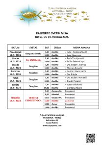 Raspored svetih misa od 13. do 19. svibnja 2024.