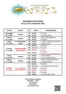 Raspored svetih misa od 12. do 18. kolovoza 2024.